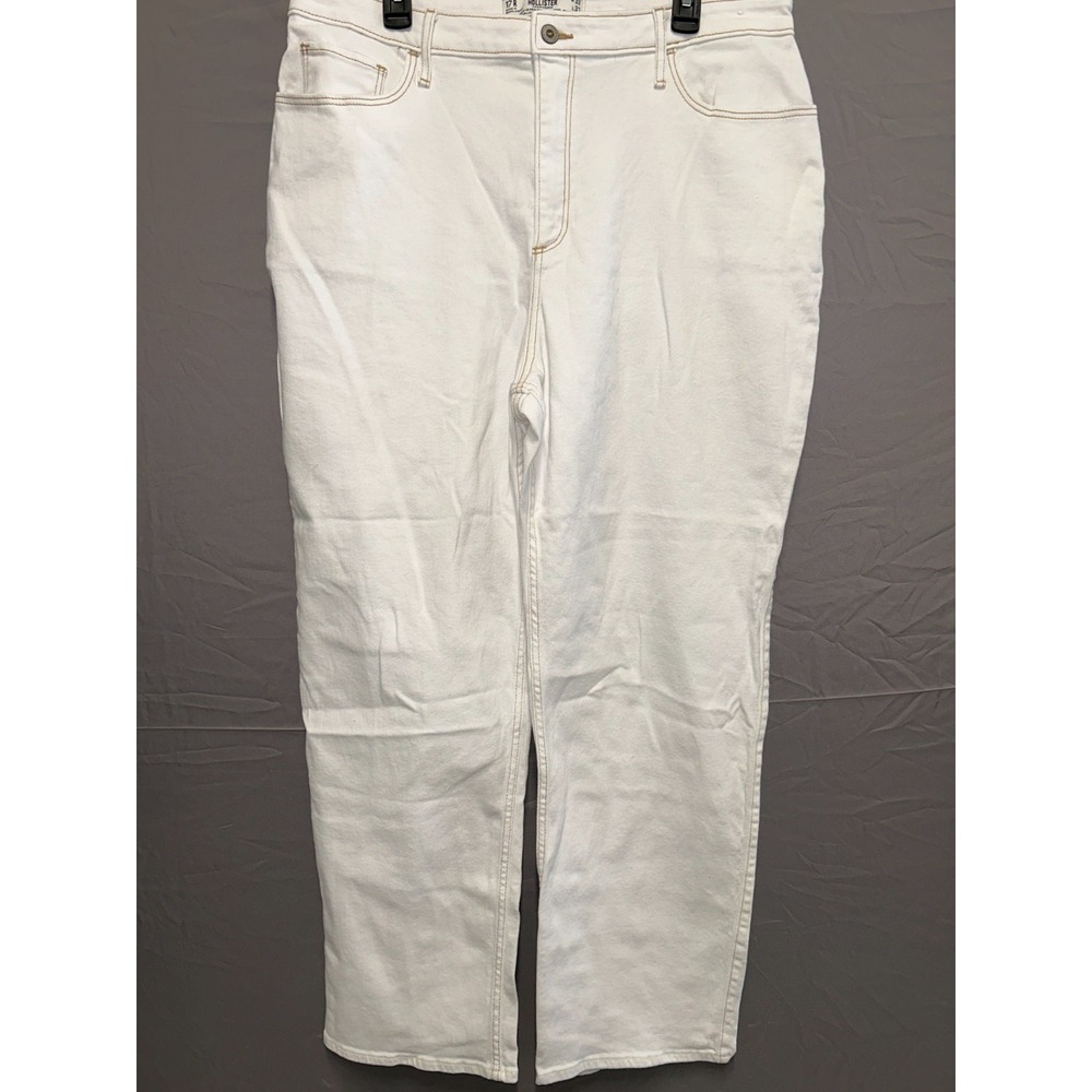 Hollister Co. Curvy Dad Jeans Womens‎ 17R White Denim Cotton Stretch High Rise
